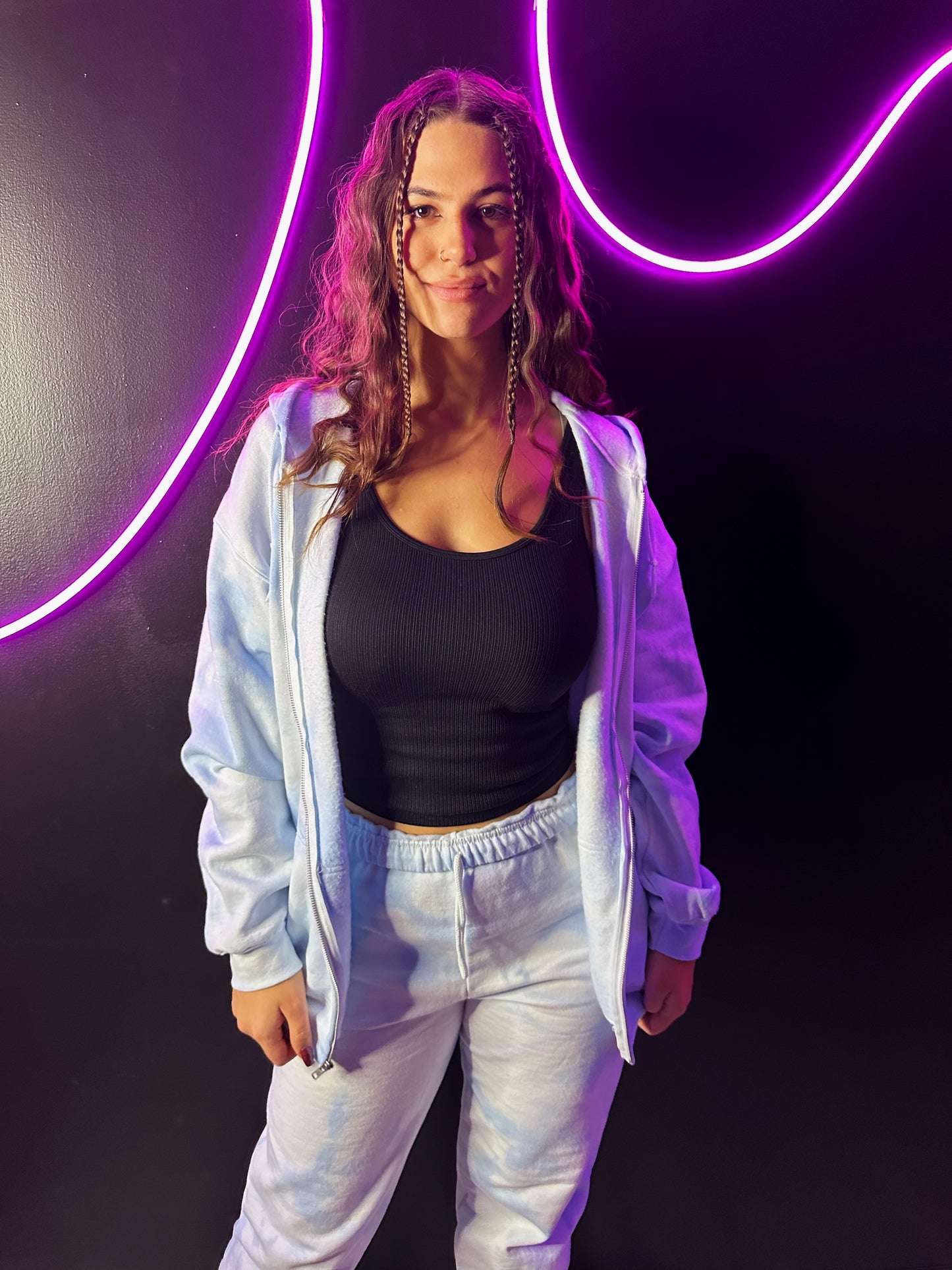 Powder Blue Tie Dye Zip Up