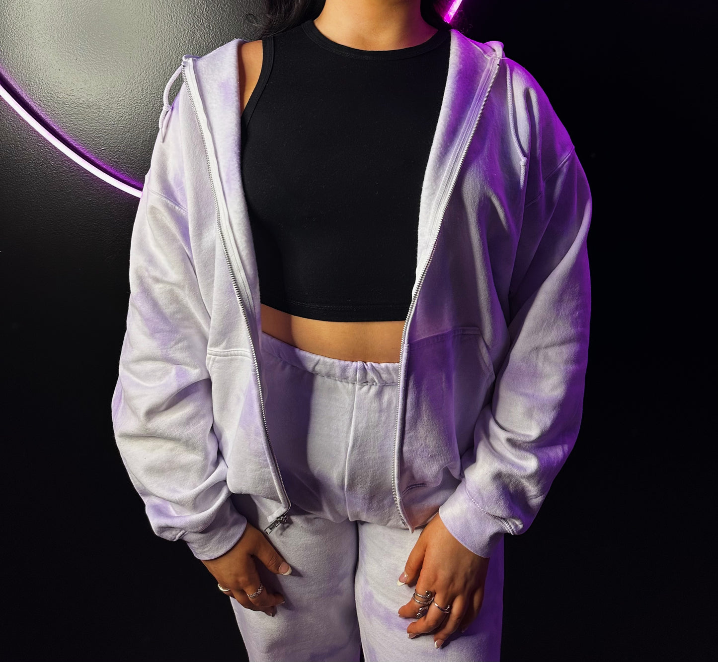 Moonlight Purple Tie Dye Zip Up Sweatsuit Set