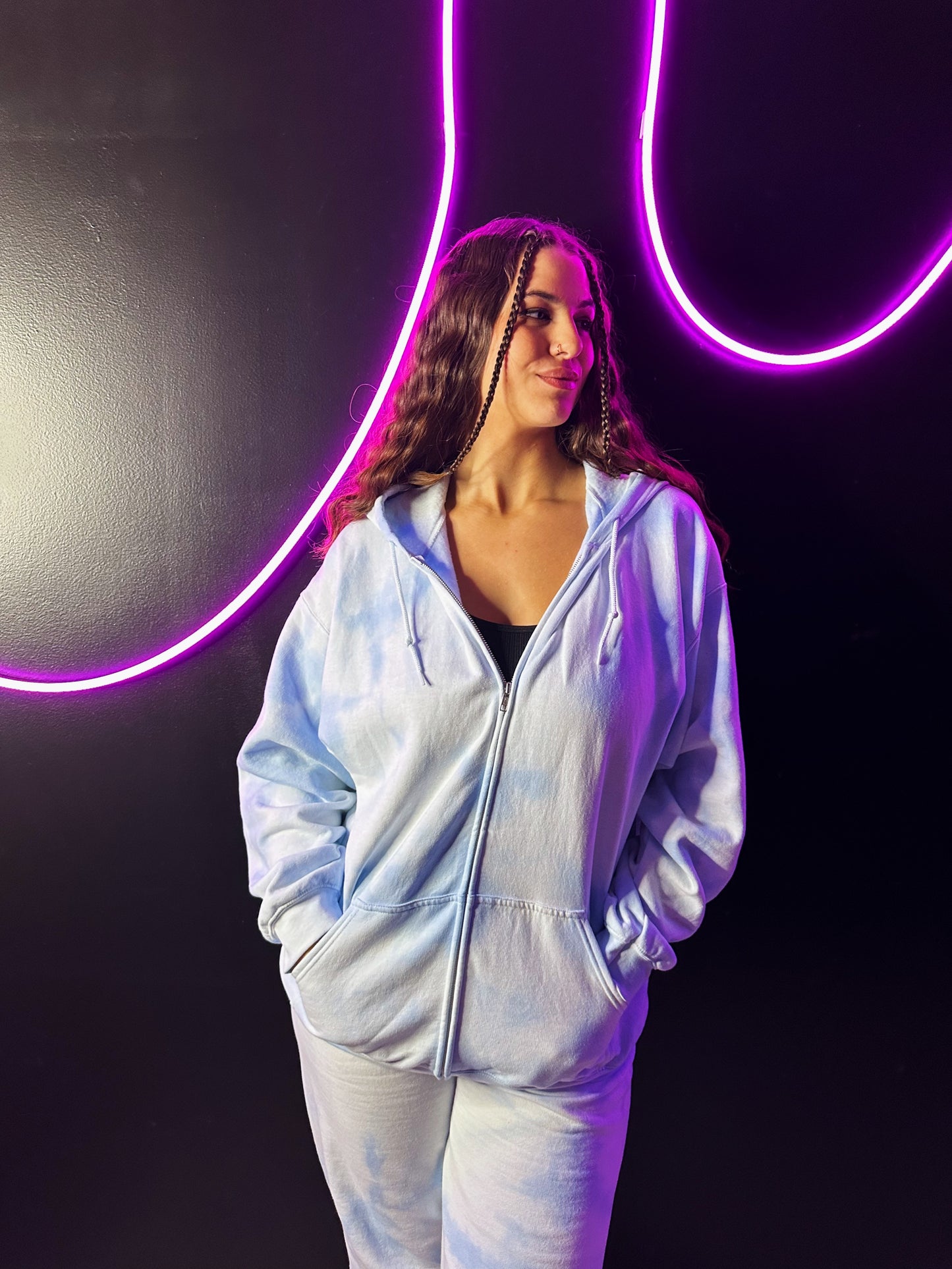 Powder Blue Tie Dye Zip Up