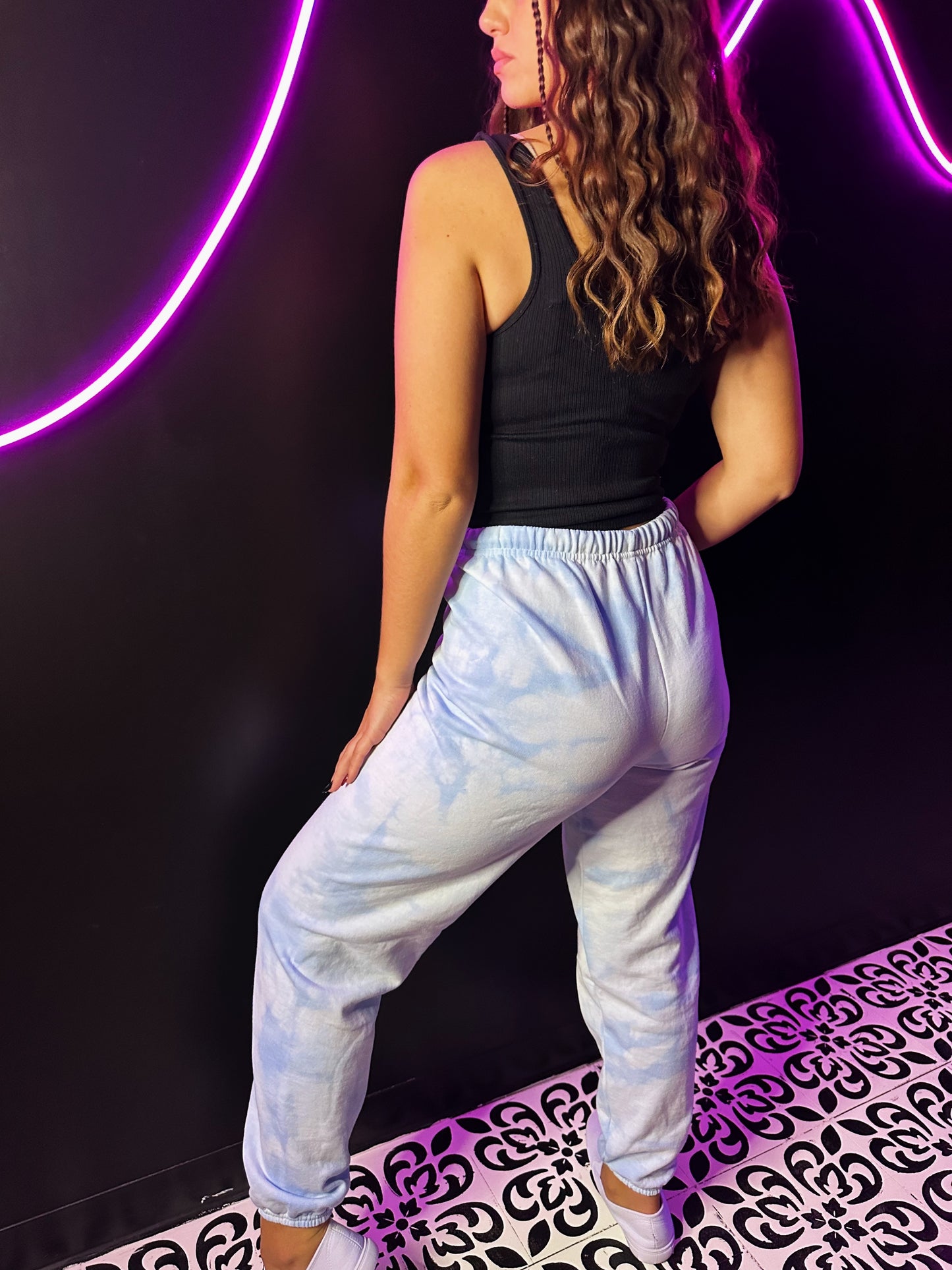 Powder Blue Tie Dye Zip Up Sweatsuit Set
