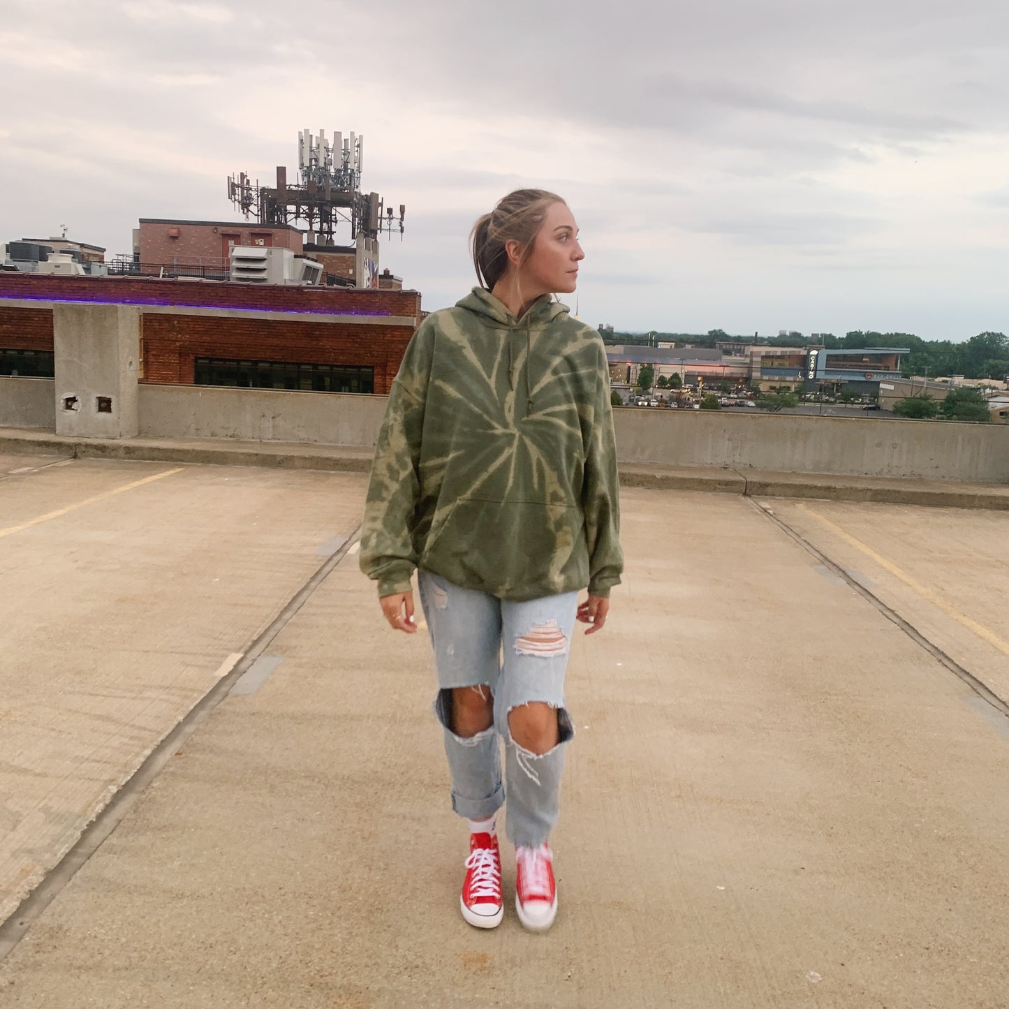 Reverse Tie Dye Green Sweatshirt