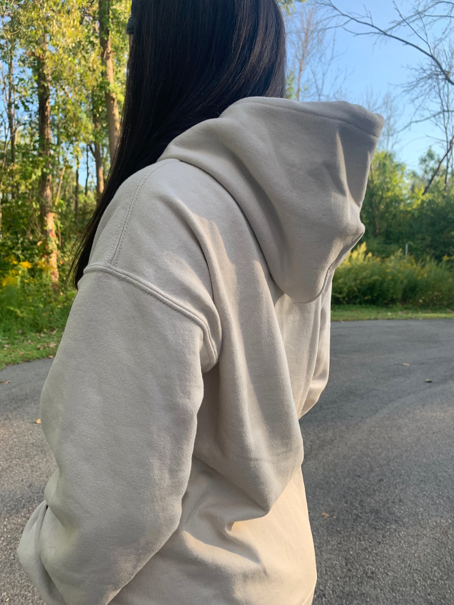 Basics are back. Neutral colored unisex hooded sweatshirt.