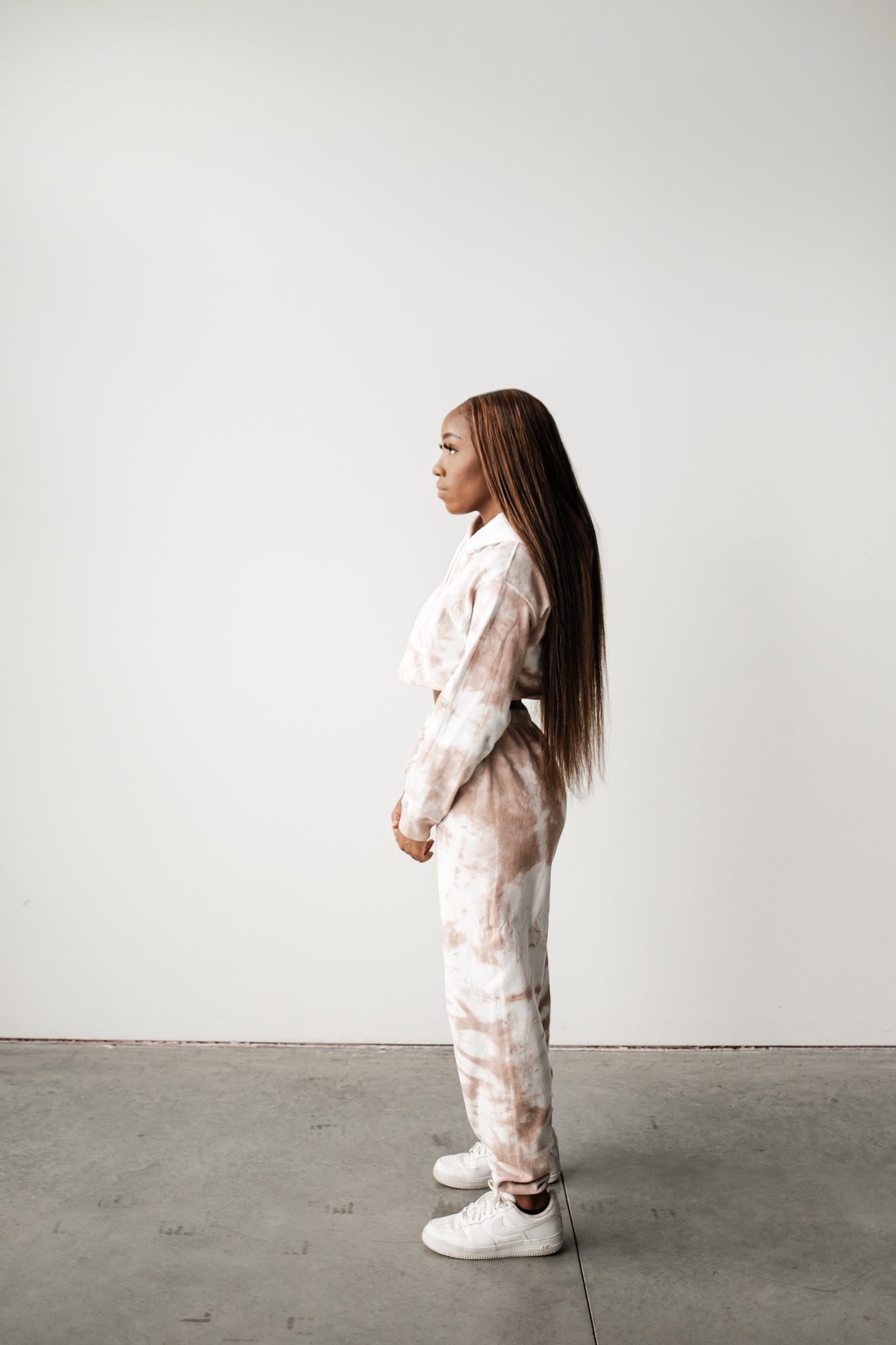 two piece tan tie dye sweatsuits