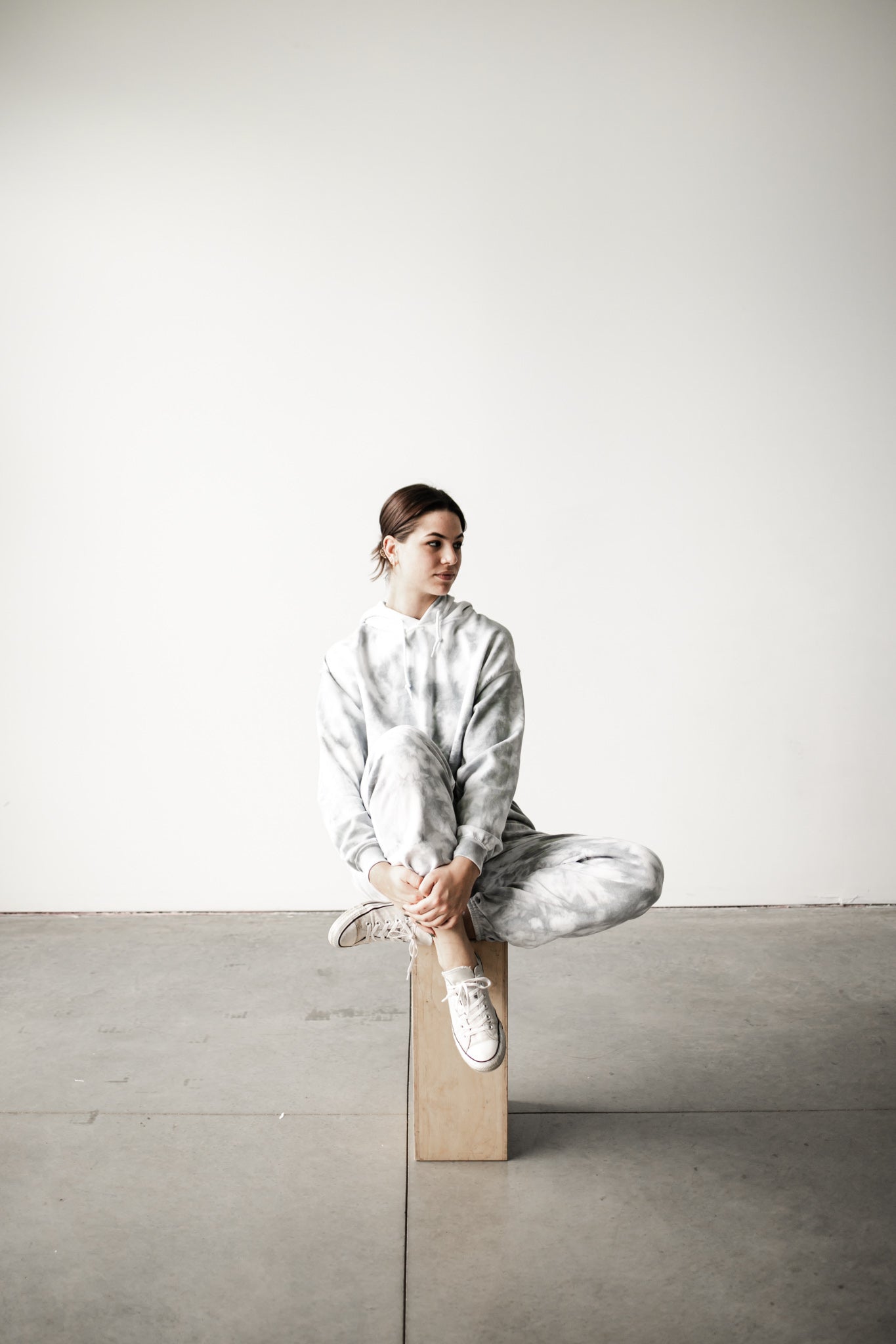 two piece grey tie dye sweatsuit