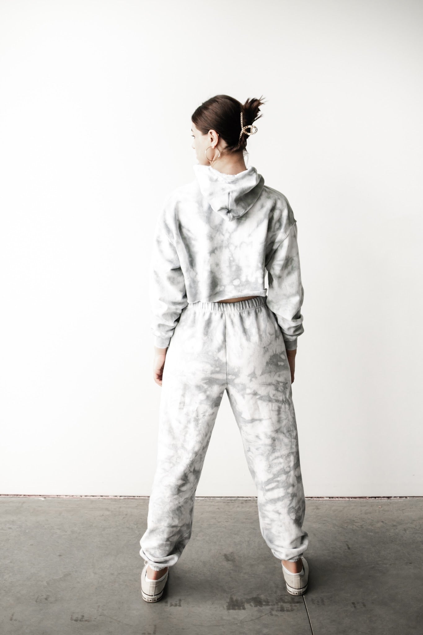 two piece grey tie dye sweatsuit