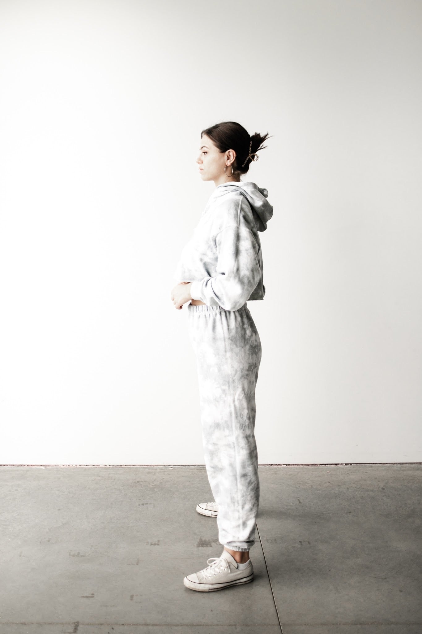 two piece grey tie dye sweatsuit