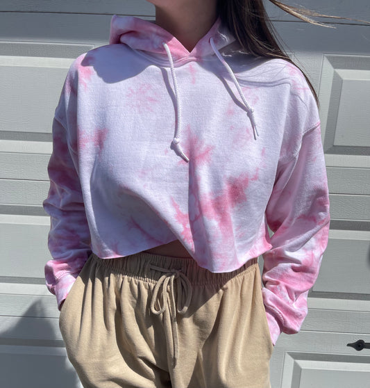 cropped pink tie dye hoodie