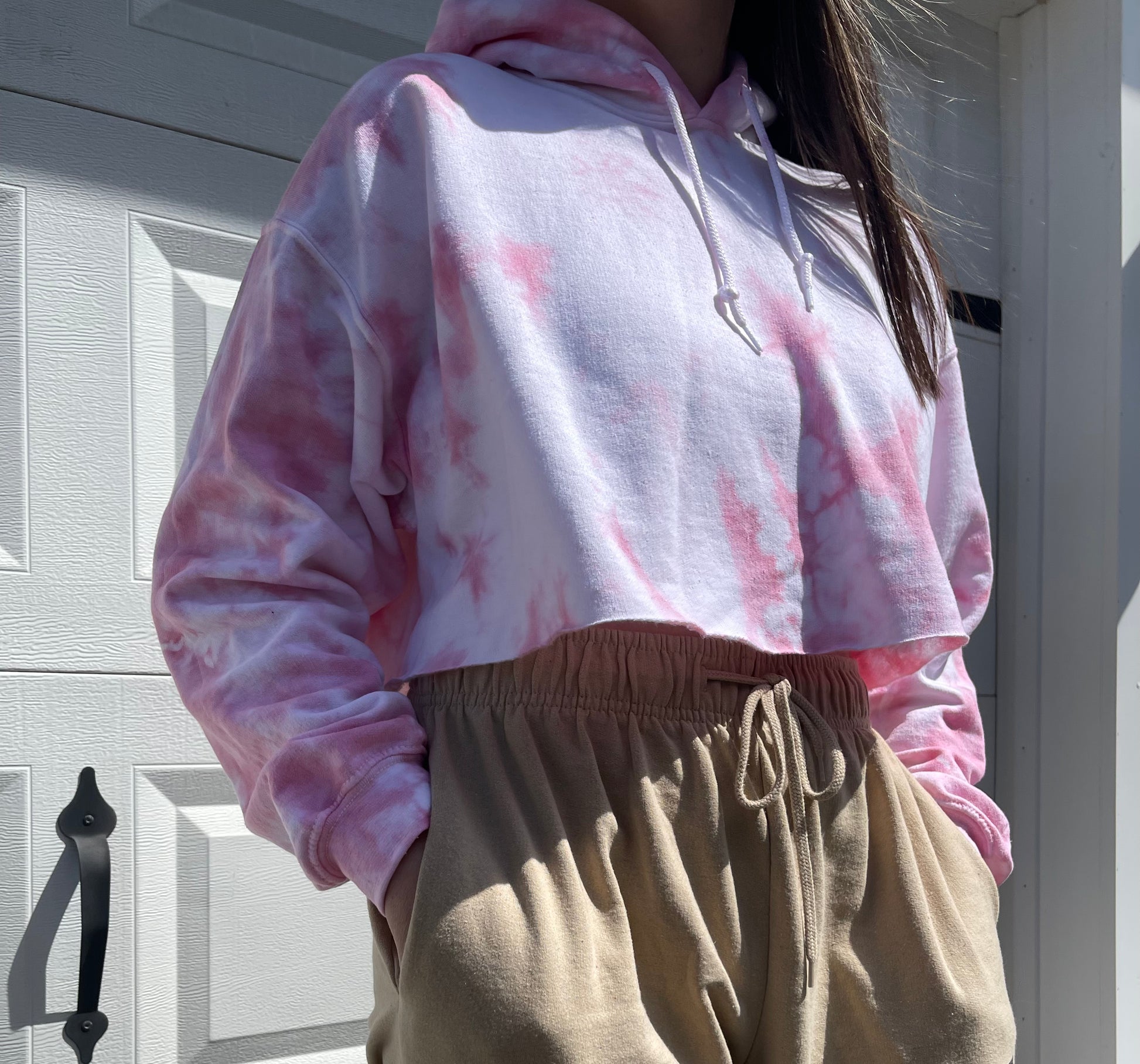 cropped pink tie dye hoodie