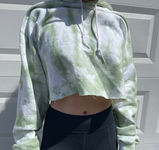 cropped green tie dye hoodie 