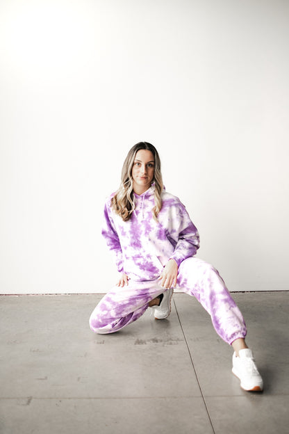 two piece purple tie dye sweatsuits