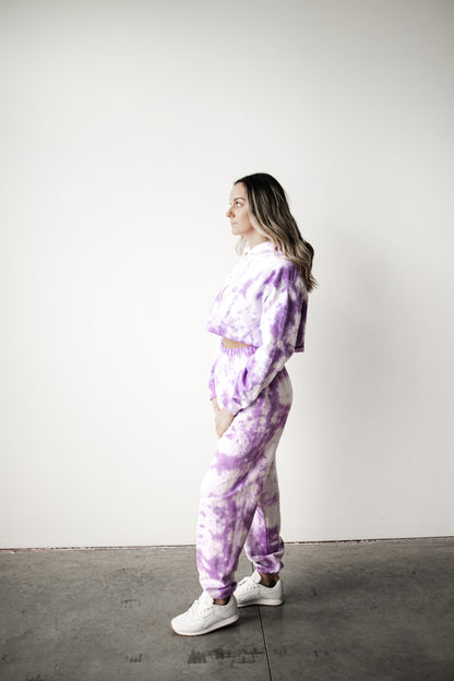 two piece purple tie dye sweatsuits